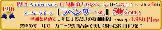 オーガニック化粧品手作り無添加石鹸アンティアン251118今週のキャンペーンバナー