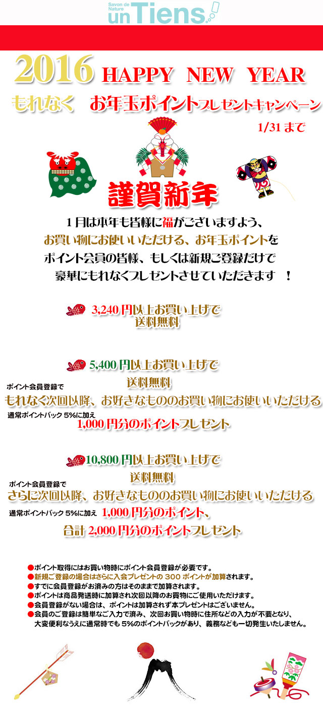 手作り石鹸アンティアン1601 1月のお年玉ポイントプレゼントキャンペーンtop