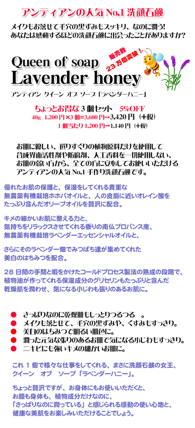 手作り石鹸アンティアン1607ラベハニ角型３個価格変更top