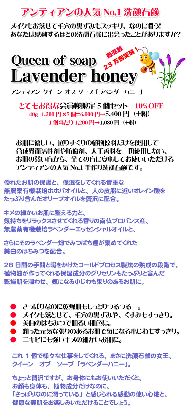 手作り石鹸アンティアン1607ラベハニ角型５個価格変更top