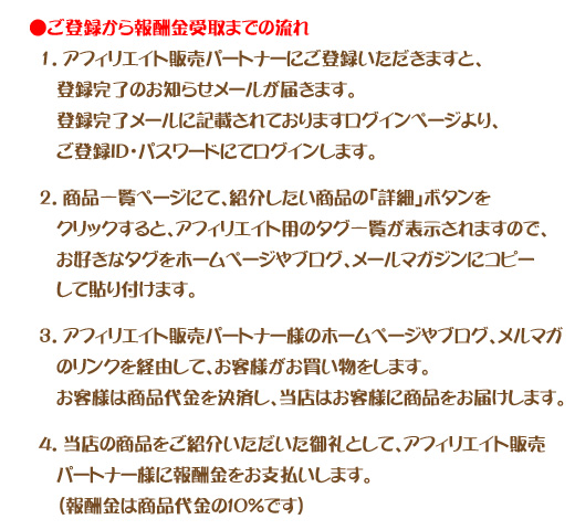 アフィリエイト販売パートナー登録から報奨金受取までの流れ