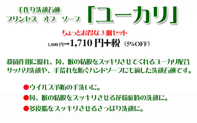 花粉症にも手作り石鹸「ユーカリ」