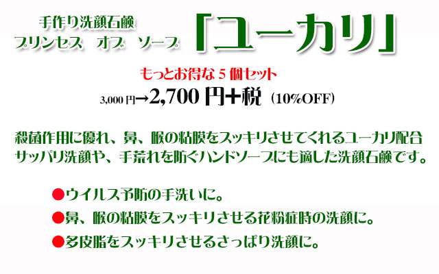 花粉症にも手作り石鹸「ユーカリ」