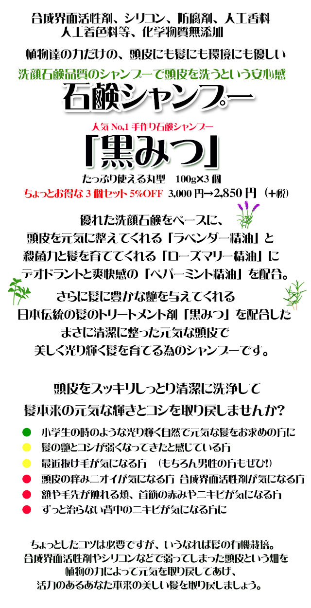 洗顔石鹸品質の石鹸シャンプー 黒みつ たっぷり使える丸型100g 3個セット 洗顔石鹸品質の石鹸シャンプー 黒みつ たっぷり使える丸型100g 3個セット