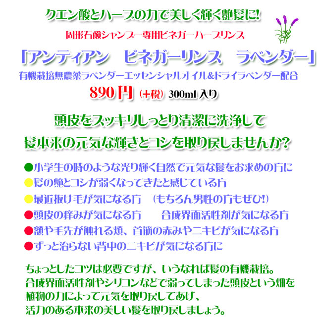 クエン酸とハーブでサラサラ髪に！ラベンダー配合クエン酸ビネガーリンス