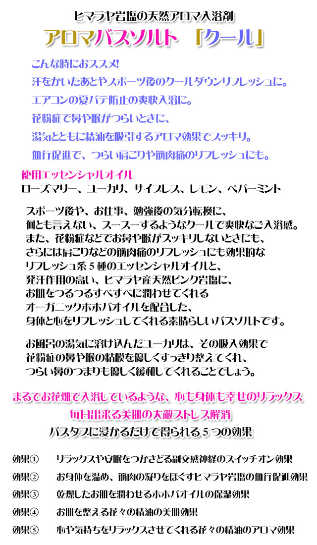 手作り石鹸アンティアンのヒマラヤ岩塩天然入浴剤アロマバスソルト「クール」copy